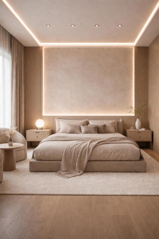 Парящий потолок в спальне